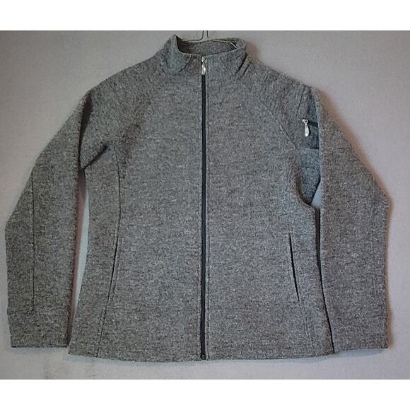 Straight Down Wool Blend Jacket Gray Full Zip Women’s L Embroidered Logo EUC - Picture 1 of 13